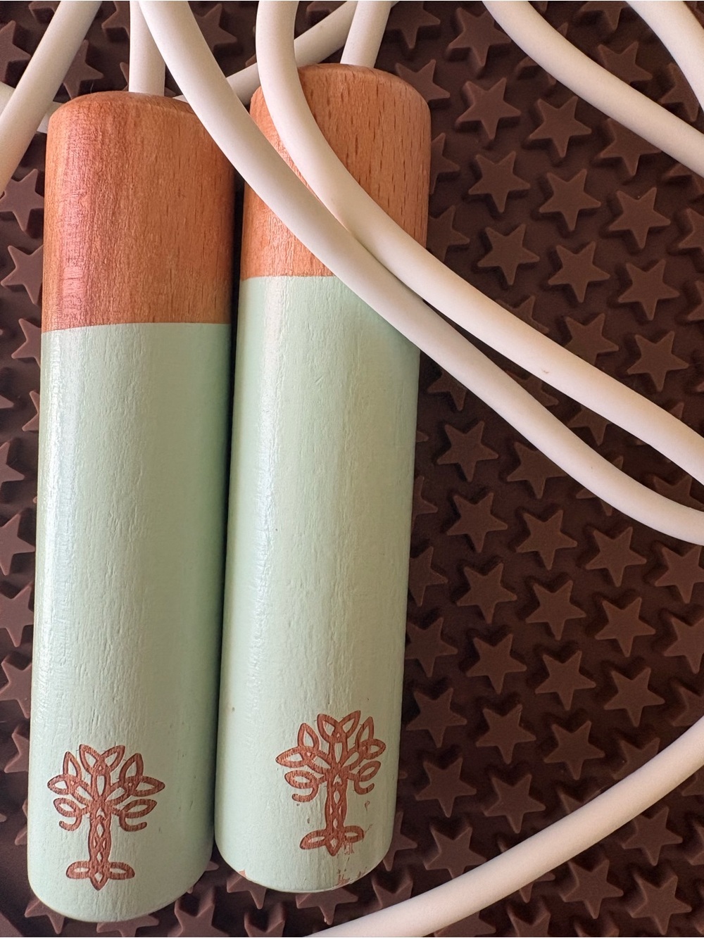 Mint Green Wooden Jump Rope with White Cord - Picture 2 of 3
